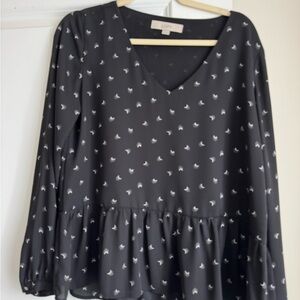 LOFT Black Patterned Blouse